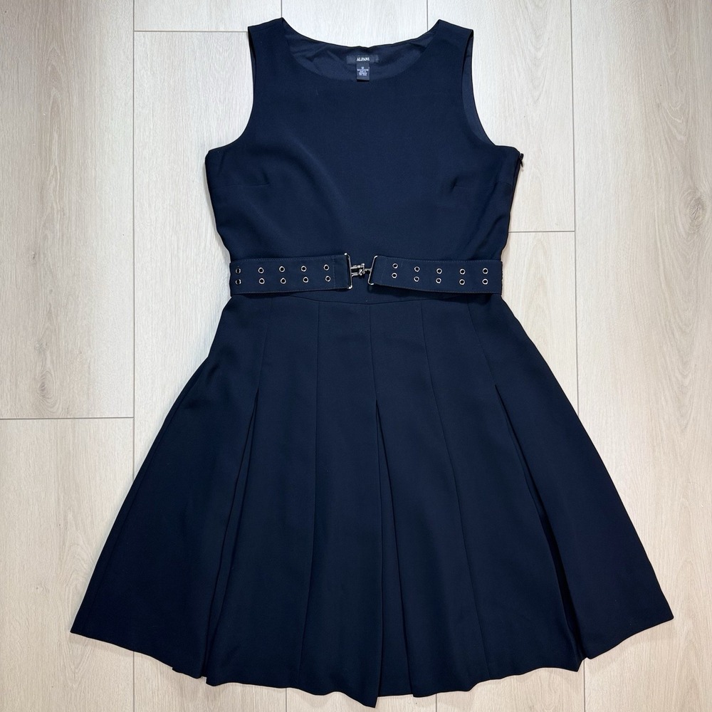 Alfani Womens Black Fit Flare Dress Size 12 Belted Pleated Sleeveless Work A